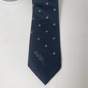 Halston Vintage Silk Blend Tie Navy Blue with Star Pattern